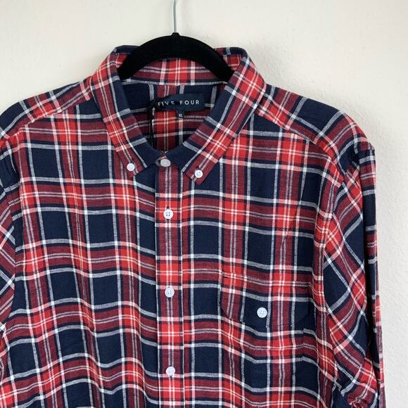 Five Four Kingsdale Red Plaid Button Shirt Red Multi Size XL - Picture 3 of 6